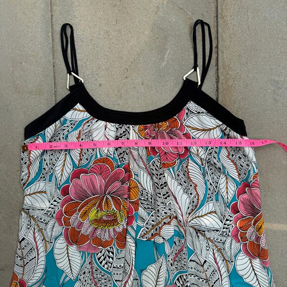 Trina Turk Floral Silk Long Midi Dress Spaghetti Strap Black White Aqua Size S - Picture 14 of 16